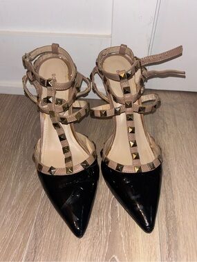 Black Studded Ankle Strap Pumps